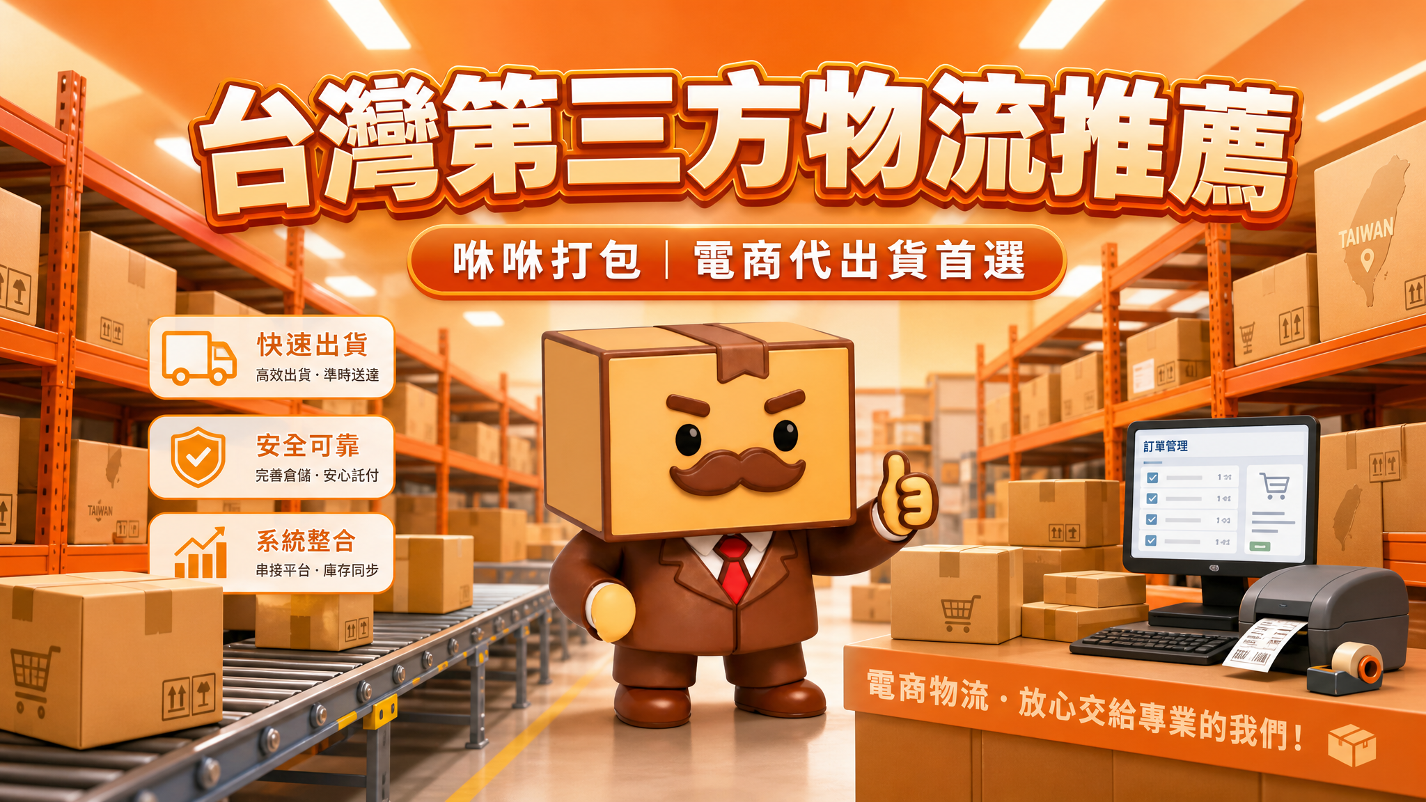 台灣第三方物流推薦2026，咻咻打包3PL倉儲代出貨服務，台南電商賣家首選，支援蝦皮、Momo、SHOPLINE多平台出貨