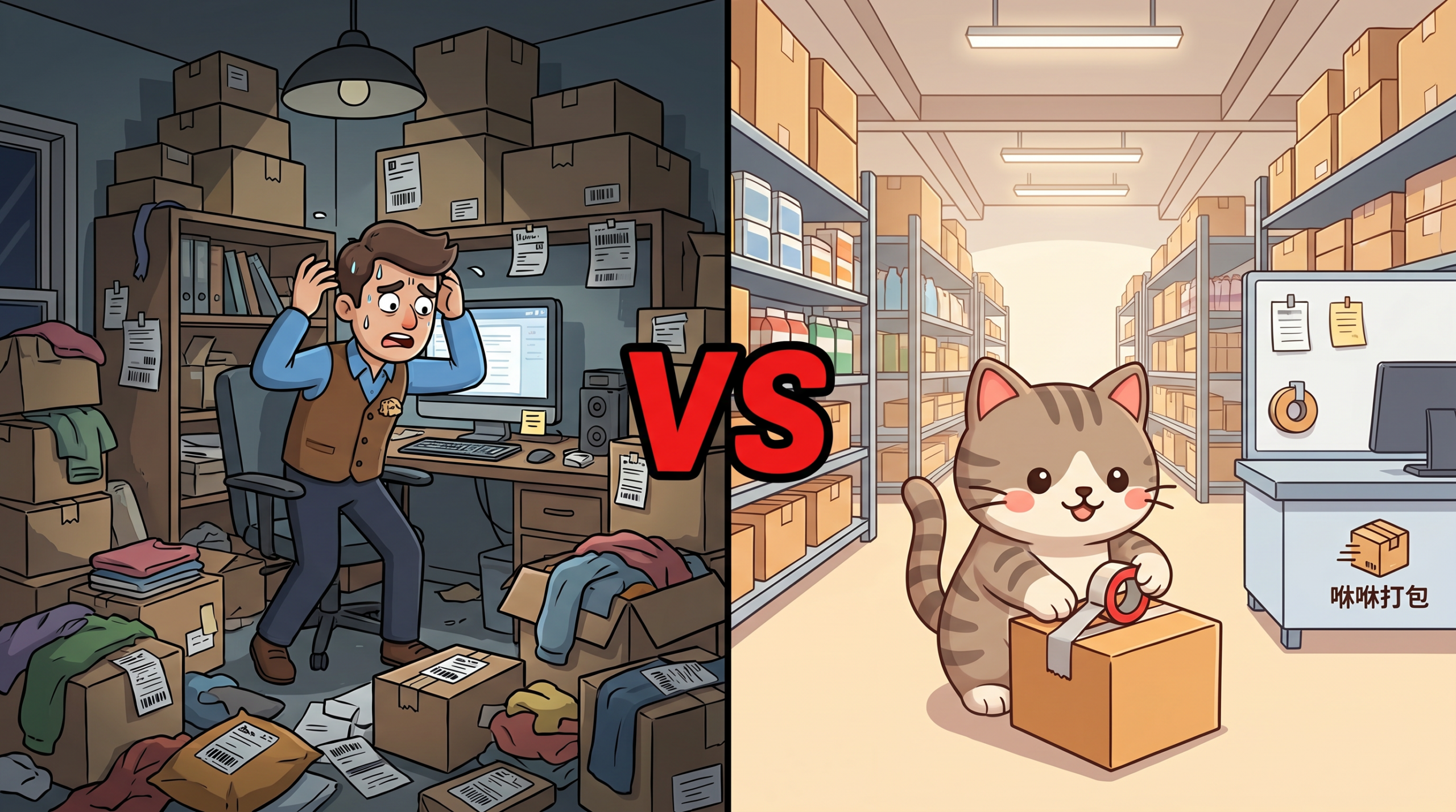 自己出貨 vs 咻咻打包代出貨對比圖