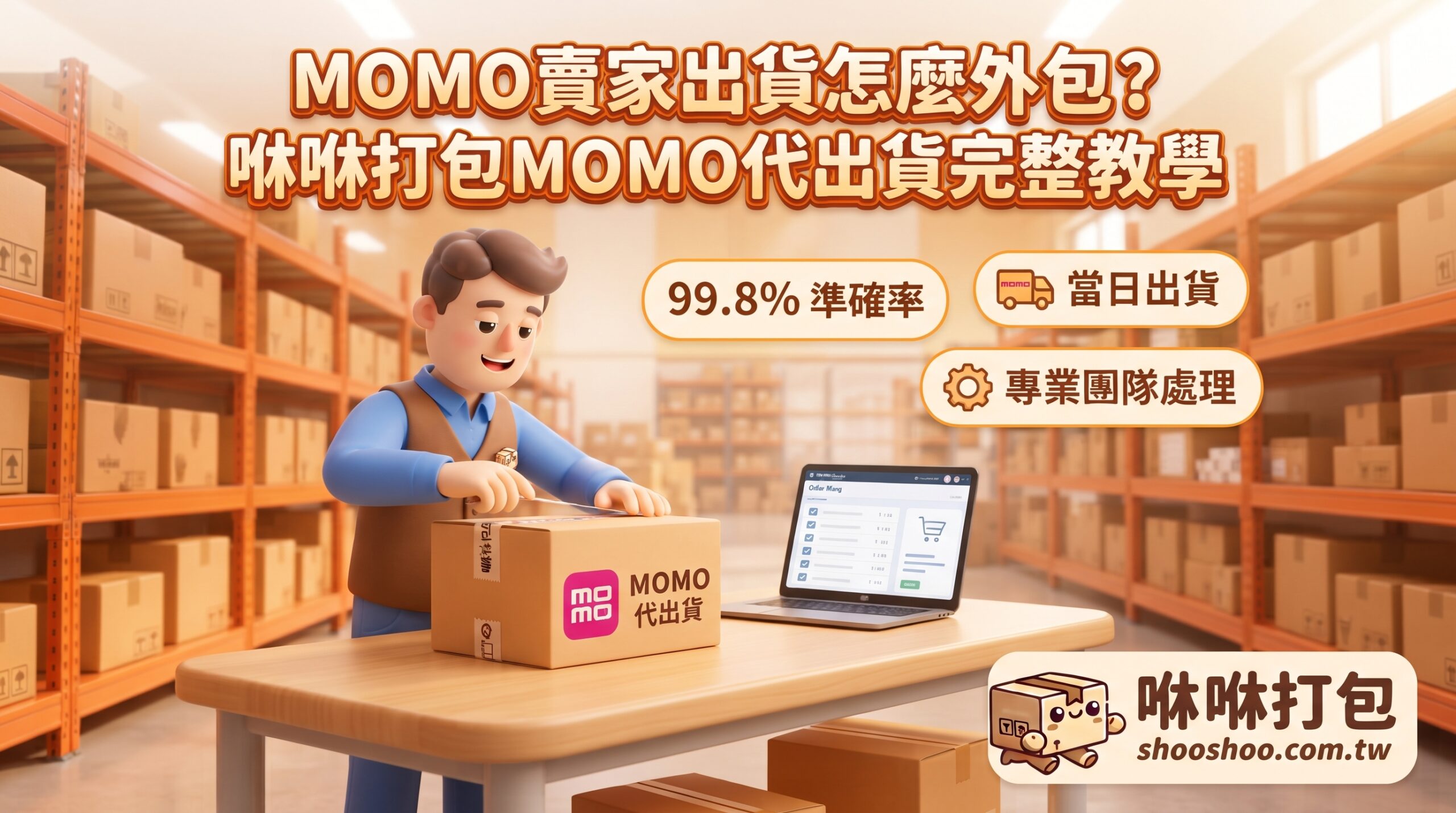 MOMO賣家出貨外包，咻咻打包MOMO代出貨服務，電商倉儲揀貨包裝實景