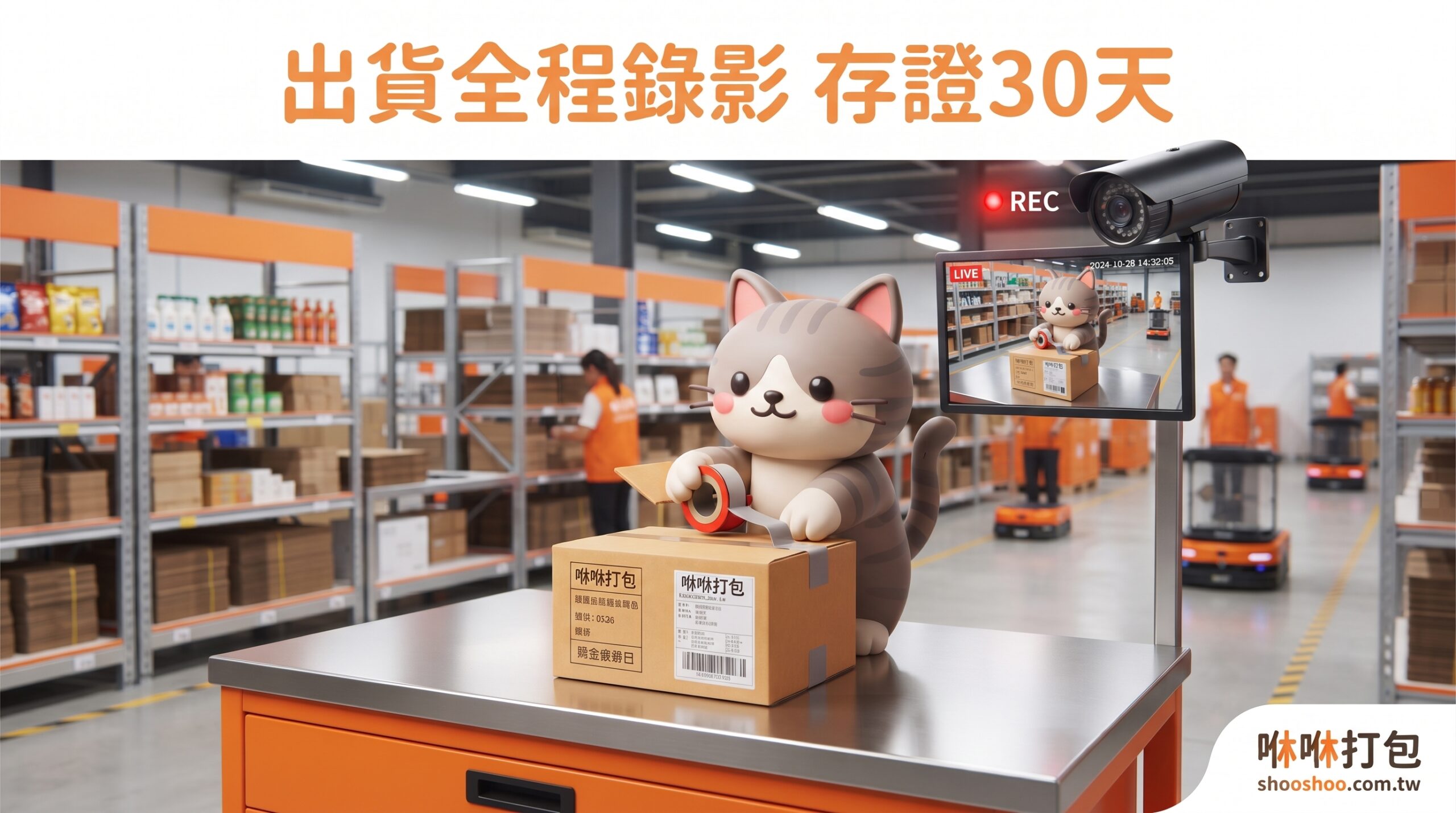 出貨全程錄影存證30天-咻咻打包打包作業實錄